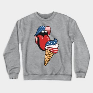 The Taste of Freedom - Retro American Flag Lips and Patriotic Ice Cream Crewneck Sweatshirt